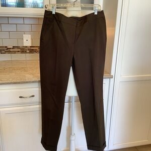 Lafayette 148 New York Brown Flat Front Pants Size 10 With Cuff Like New